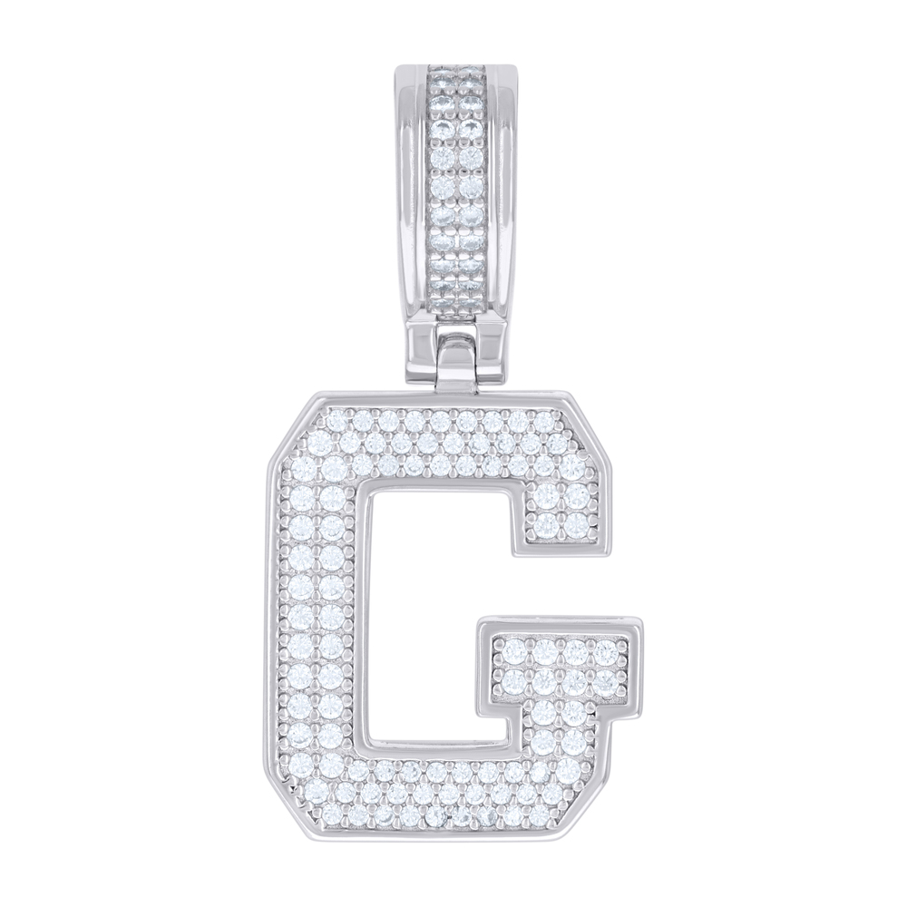 925 Sterling Silver Unisex Cubic-Zirconia Initial Letter G Charm Pendant